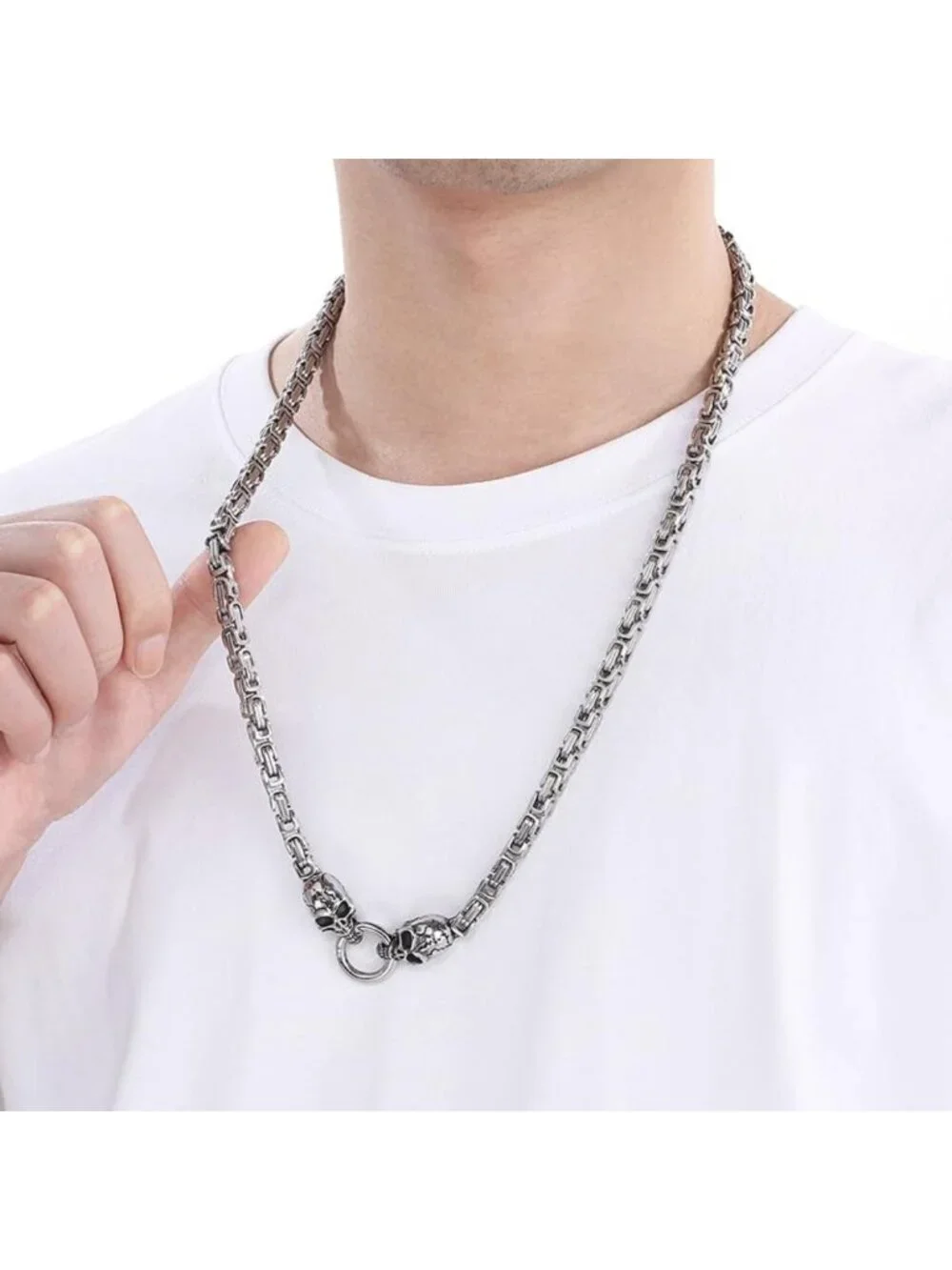 Gothic Skull Snake Pendant Necklace for Men & Women - Stainless Steel Cuban Link